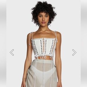 NWT Dolls Kill White Lace Up Corset Crop Top